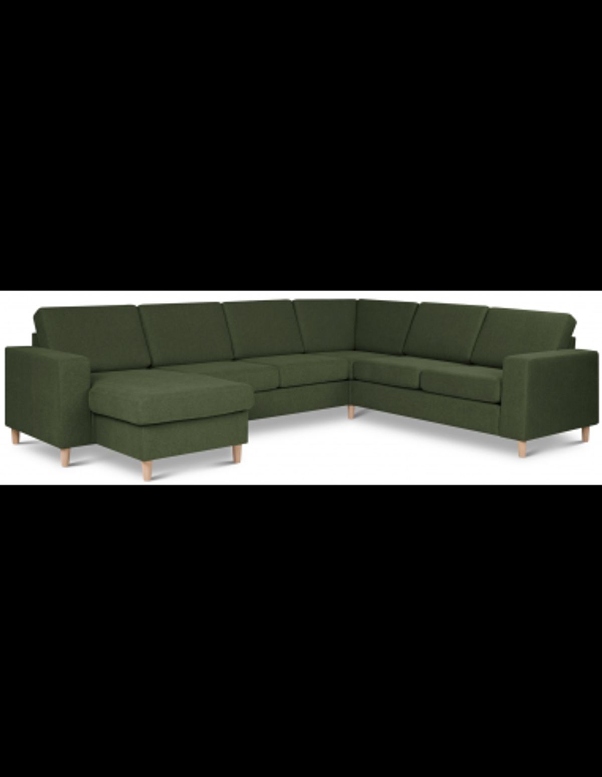 Panset hjørnesofa med chaiselong i polyester B295 x D230 cm - Natur/Mosgrøn