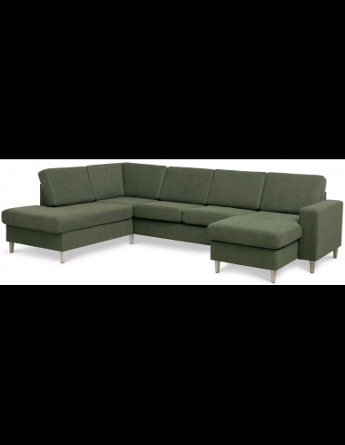 Panset U-sofa i polyester B295 x D197 cm - Natur/Mosgrøn