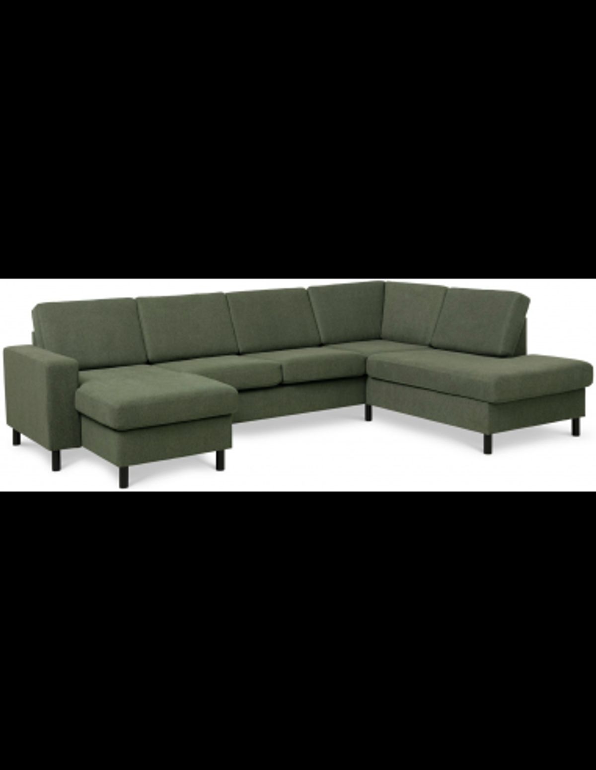 Panset U-sofa i polyester B295 x D197 cm - Sort/Mosgrøn