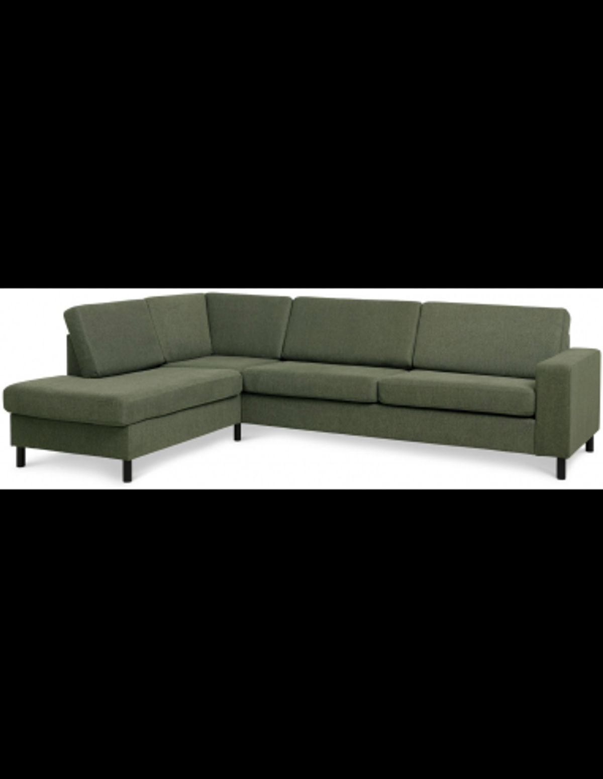 Panset venstrevendt chaiselongsofa i polyester B279 x D197 cm - Sort/Mosgrøn