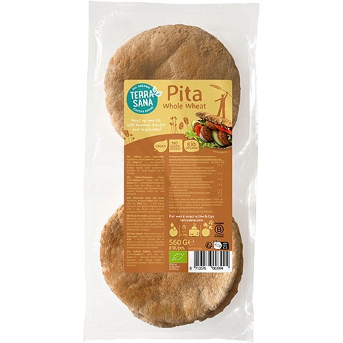 Pitabrød fuldkorn 8 stk Økologisk - 560 gram