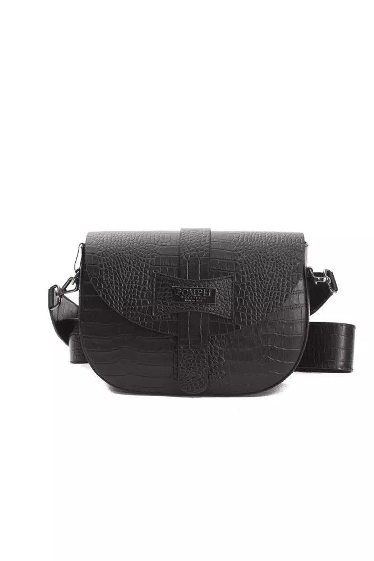 Pompei Donatella Black Leather Dame Crossbody Bag