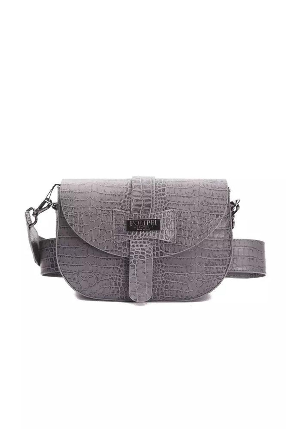 Pompei Donatella Gray Leather Dame Crossbody