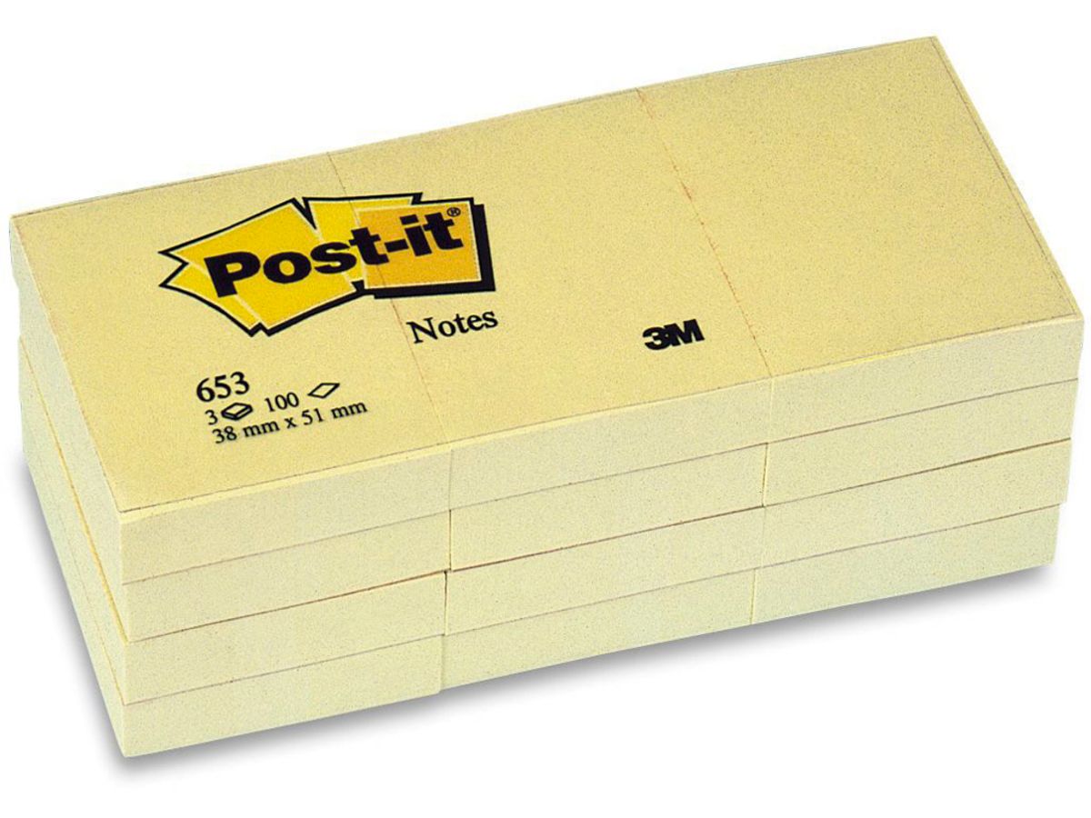 Post-it 38x51mm Canary gul 12 stk (653)