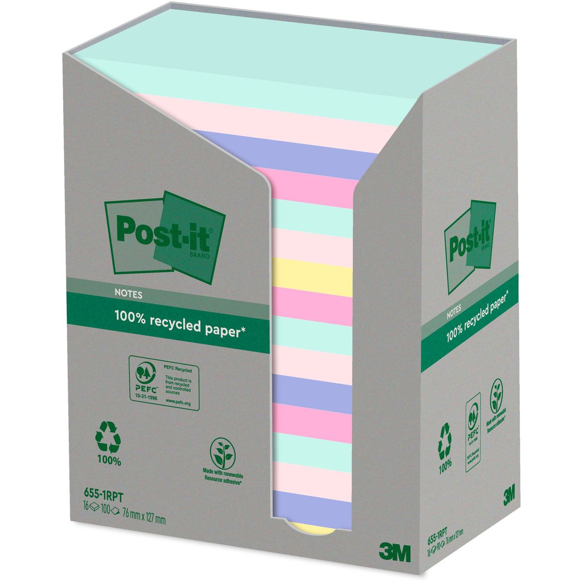 Post-it Recycled notes 76 mm flerfarvet 16 blk