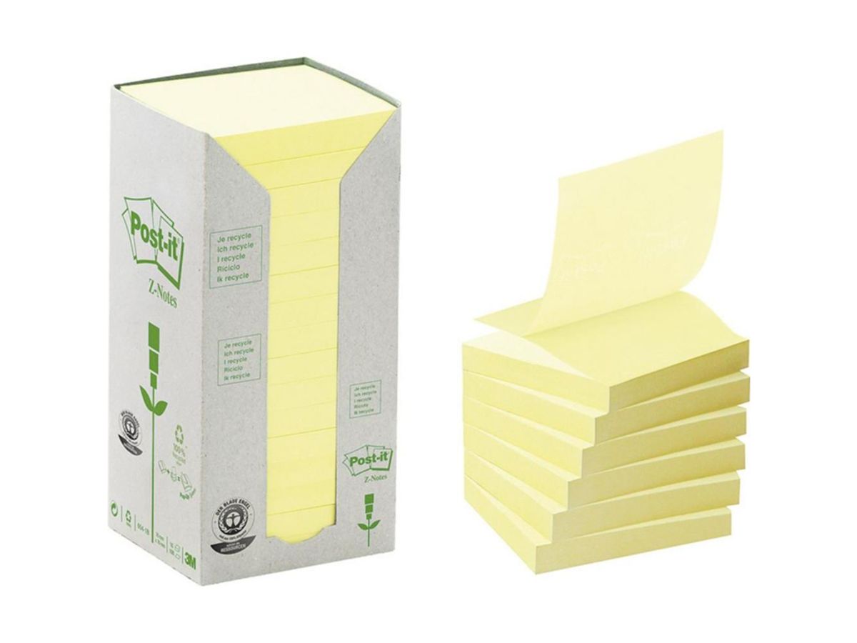 Post-it Z 76x76mm gul Genbrug 16 Blokke