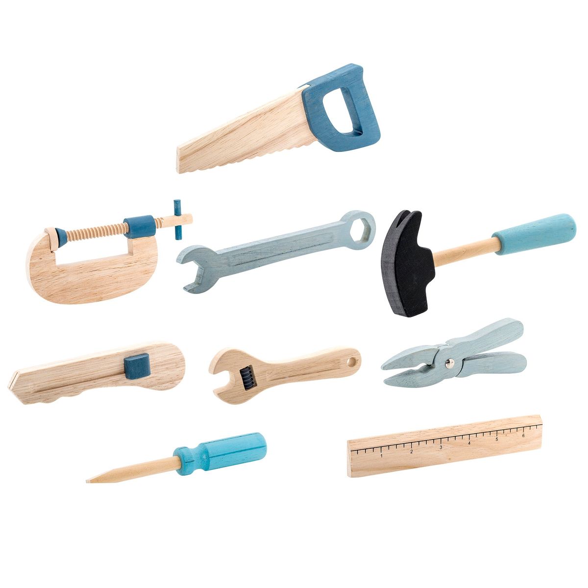 Robin Legetøjs Værktøj, Blå, Bøg - L18xW7 cm, Set of 9 - Blue / L18xW7 cm, Set of 9 / Beech