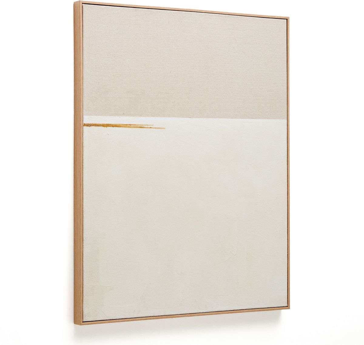 Salin, abstrakt maleri med en vandret hørstribe, beige, H4,5x80x100 cm