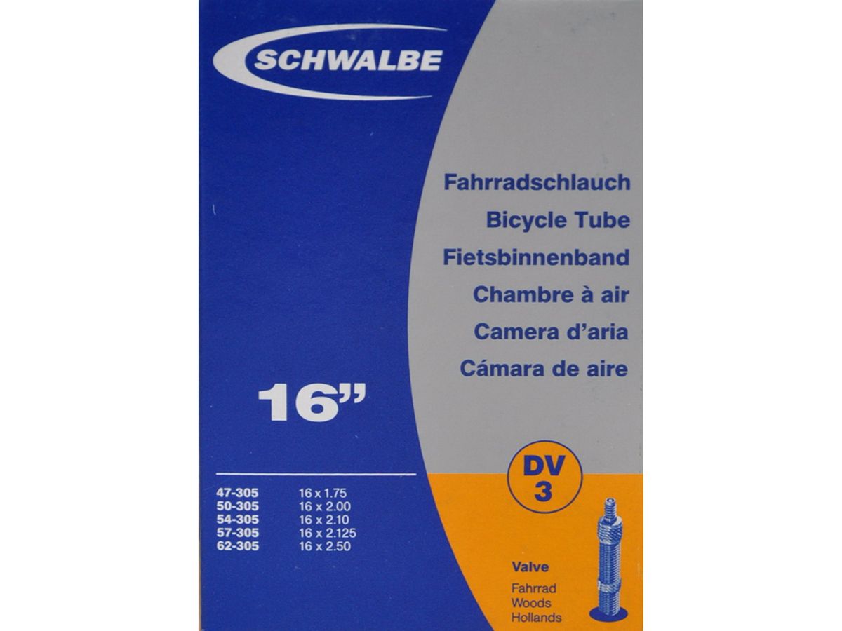 Schwalbe slange 16 x 1,75-2,50 med almindelig ventil DV3