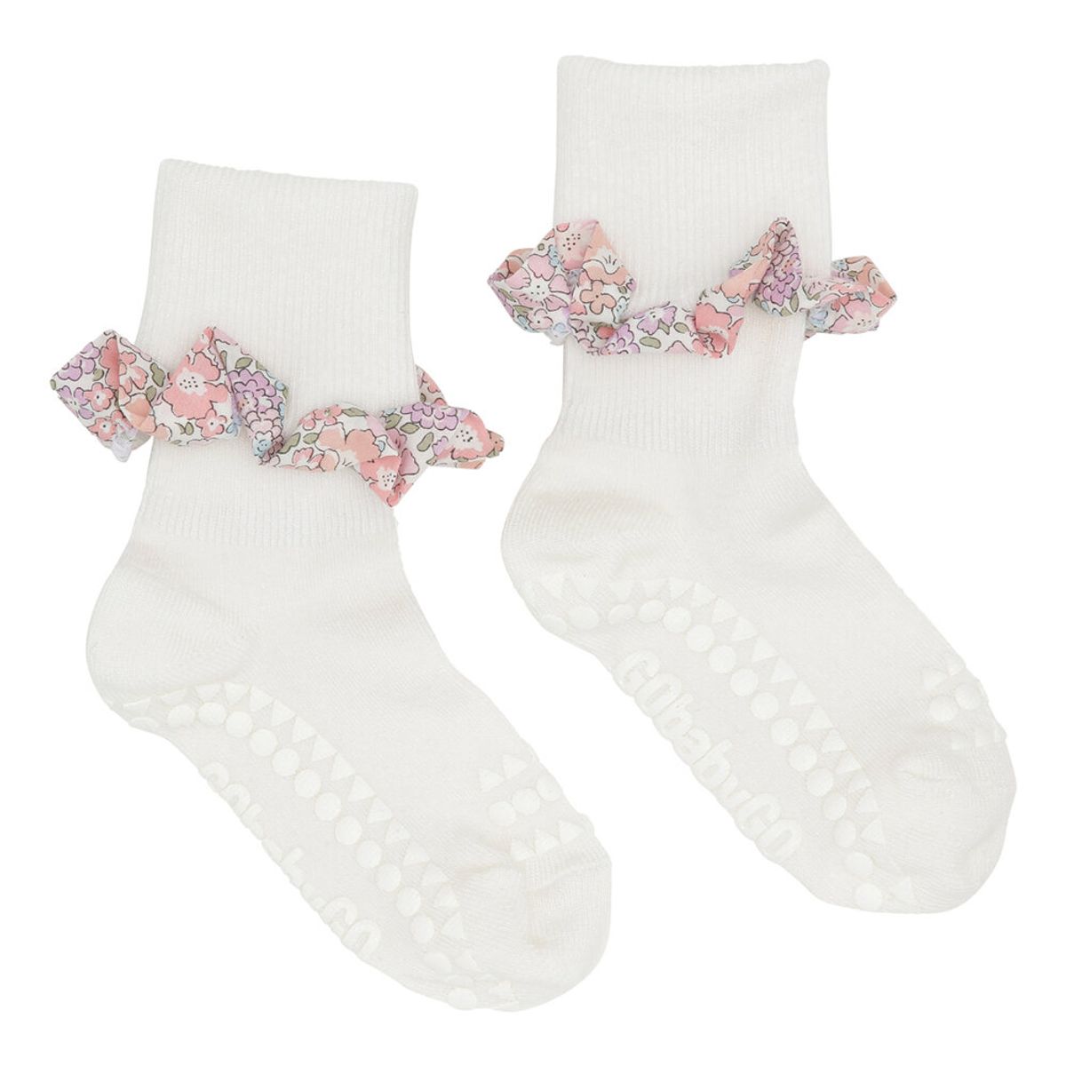 Skridsikre Strømper - Liberty - Off White / Michelle pink - 3-4 ÅR