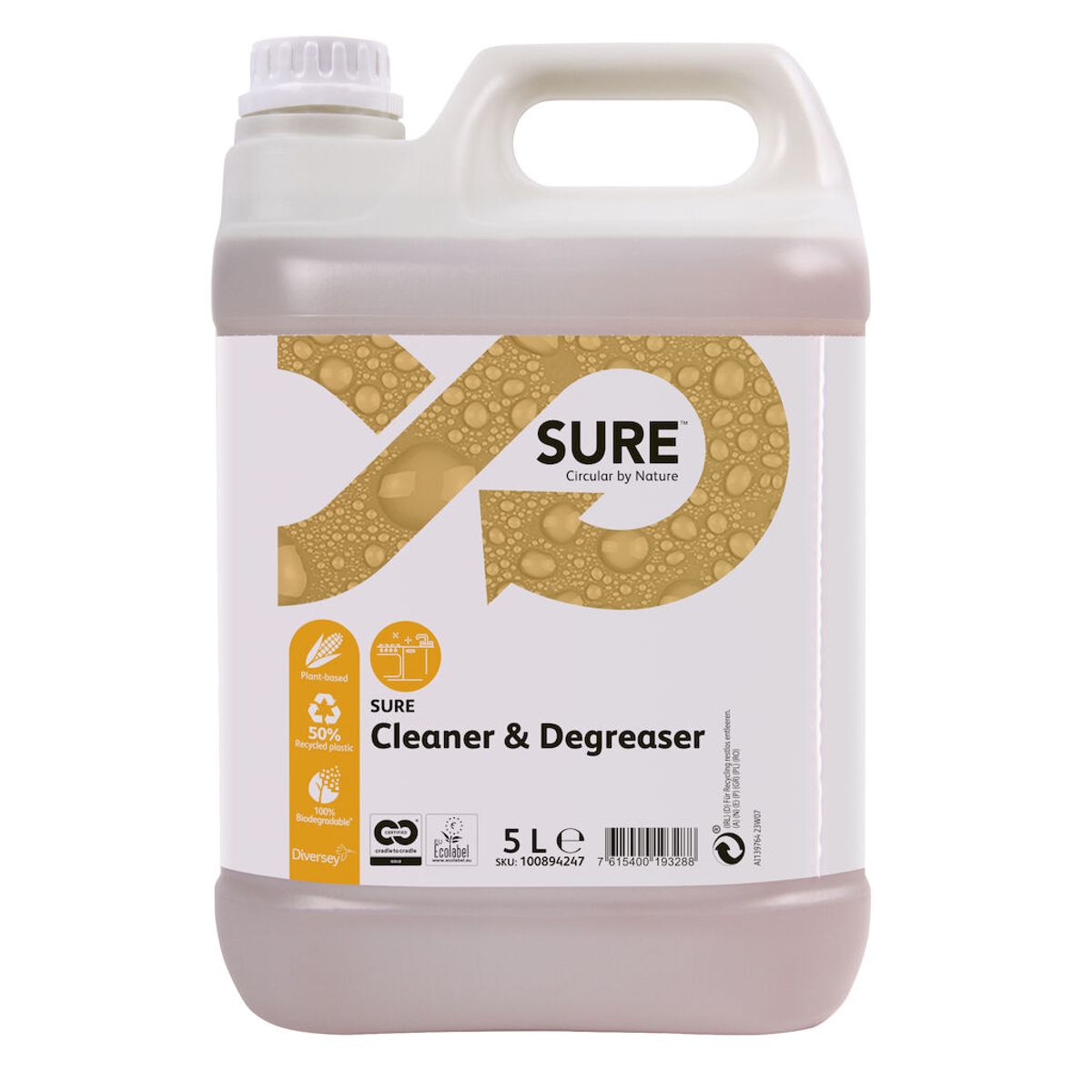 SURE Cleaner & Degreaser, plantebaseret grovrengøringsmiddel, 5 L