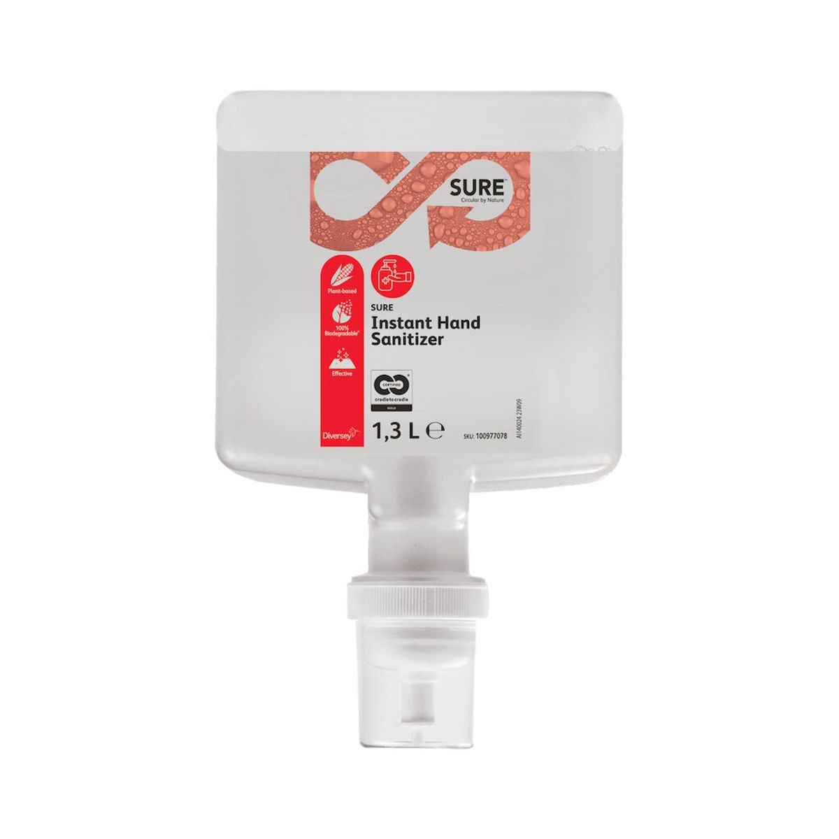 SURE Instant Handsanitizer, plantebaseret hånddesinfektion, til IntelliCare dispensere, 1300 ml