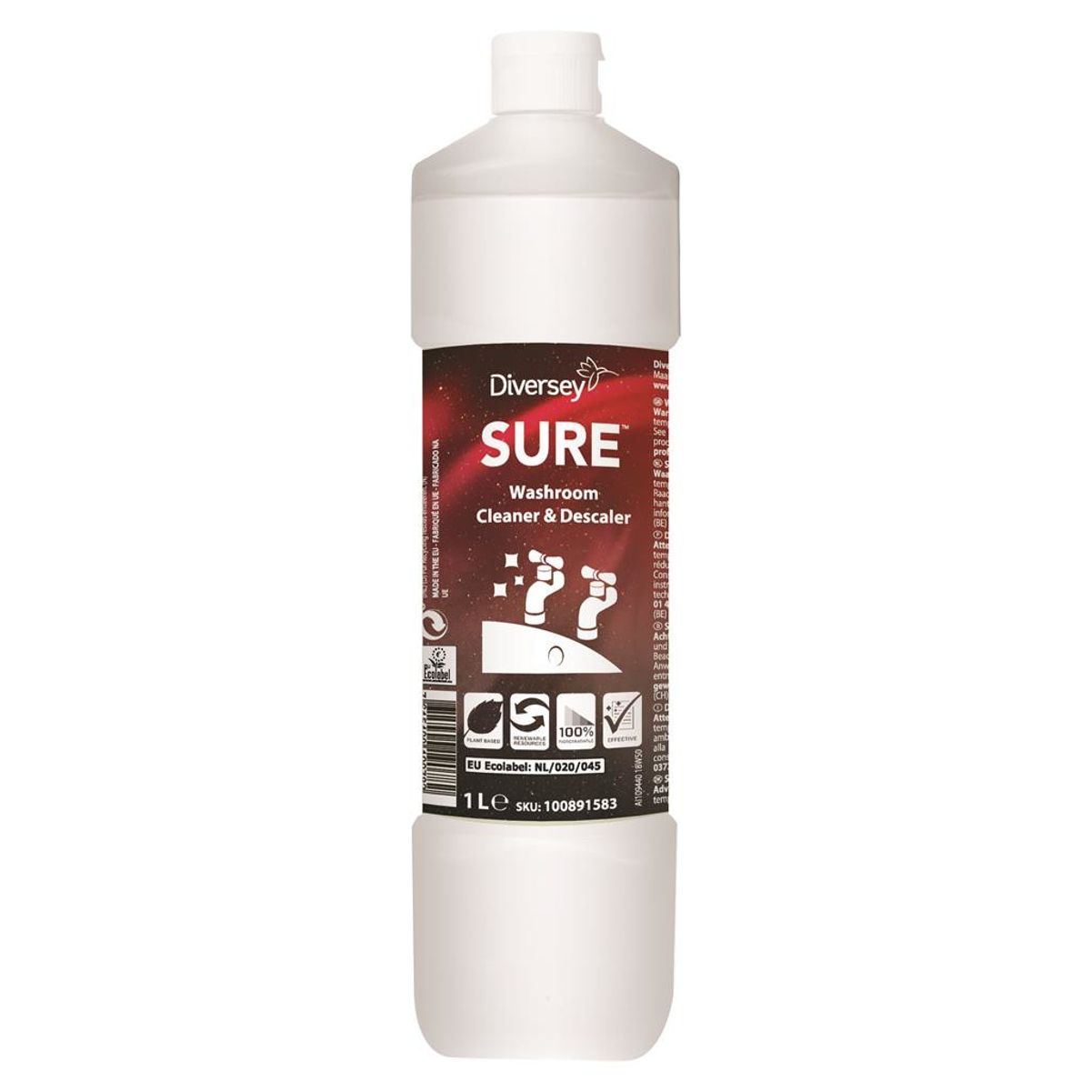 SURE Washroom Cleaner & Descaler, plantebaseret sanitetsrengøringsmiddel og kalkfjerner, 1L