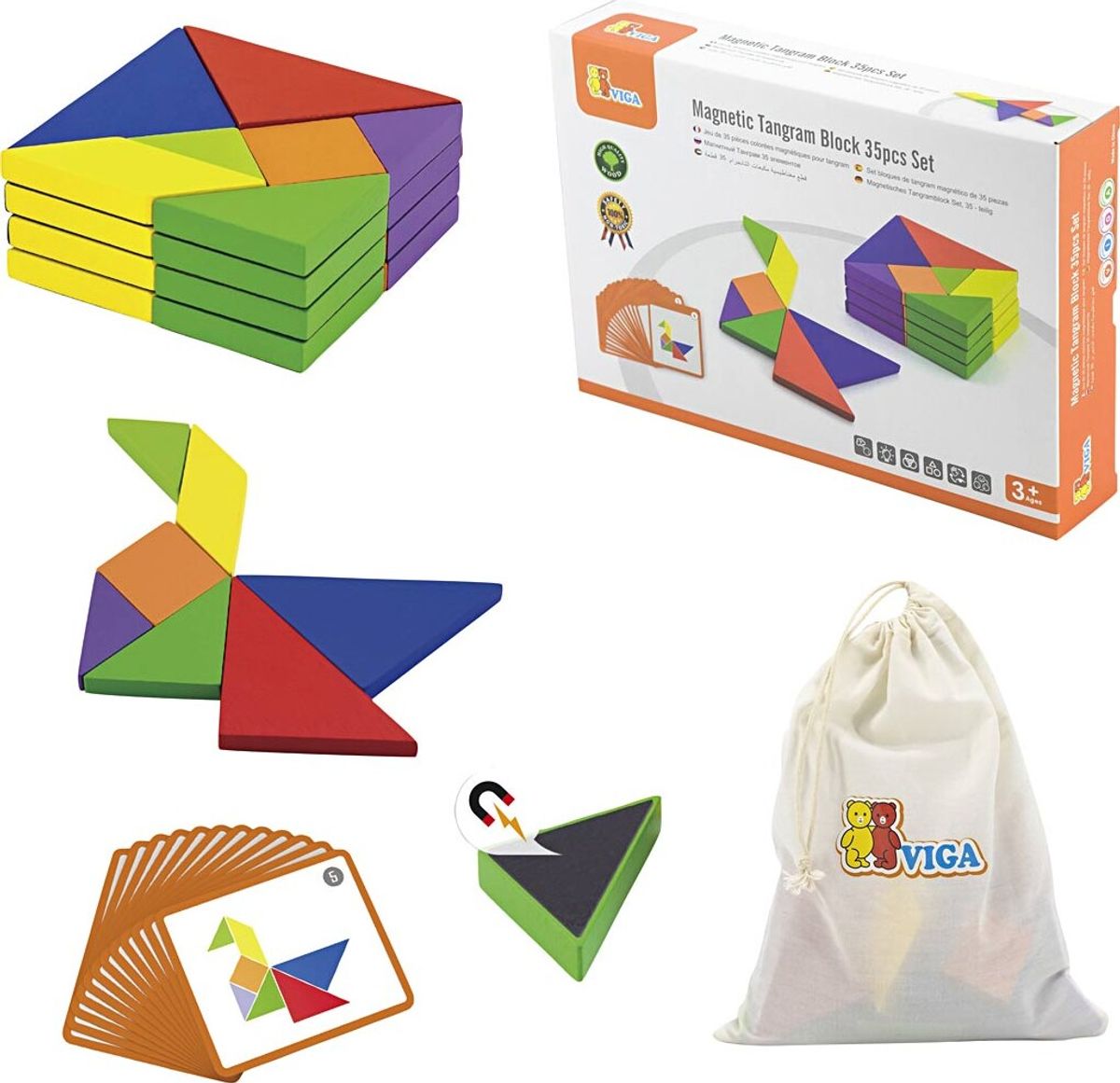 Tangram - Magnetisk Byggelegetøj Sæt - 35 Dele - Viga