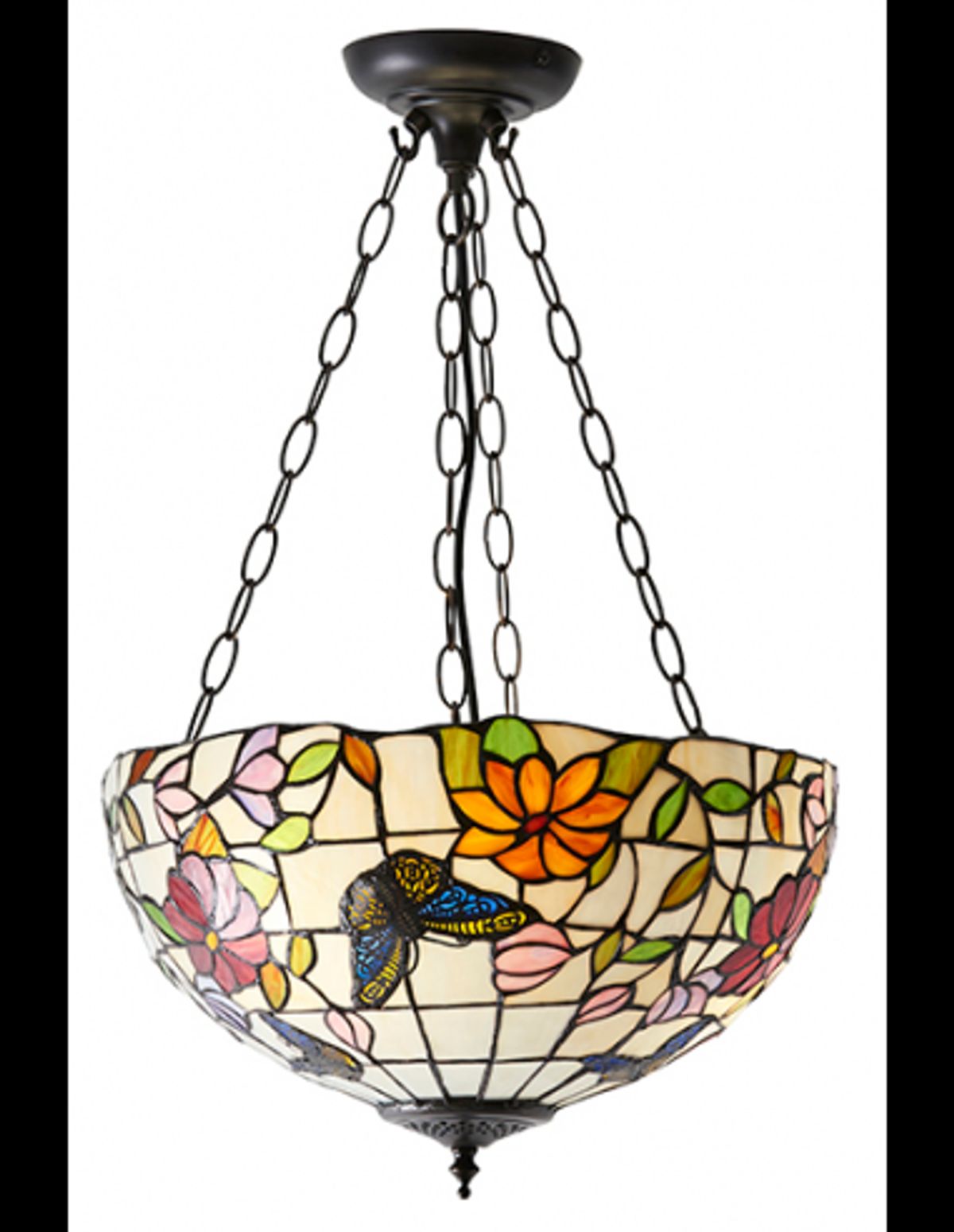 Tiffany Butterfly Loftlampe i stål og glas Ø41 cm 3 x E27 - Antik bronze/Multi