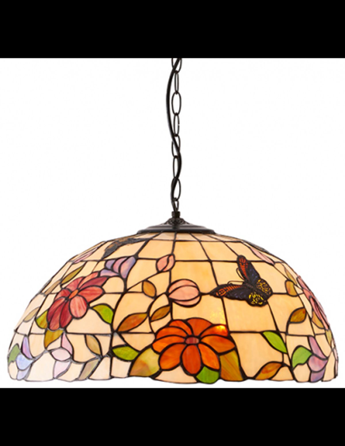 Tiffany Butterfly Loftlampe i stål og glas Ø50 cm 3 x E27 - Antik bronze/Multi