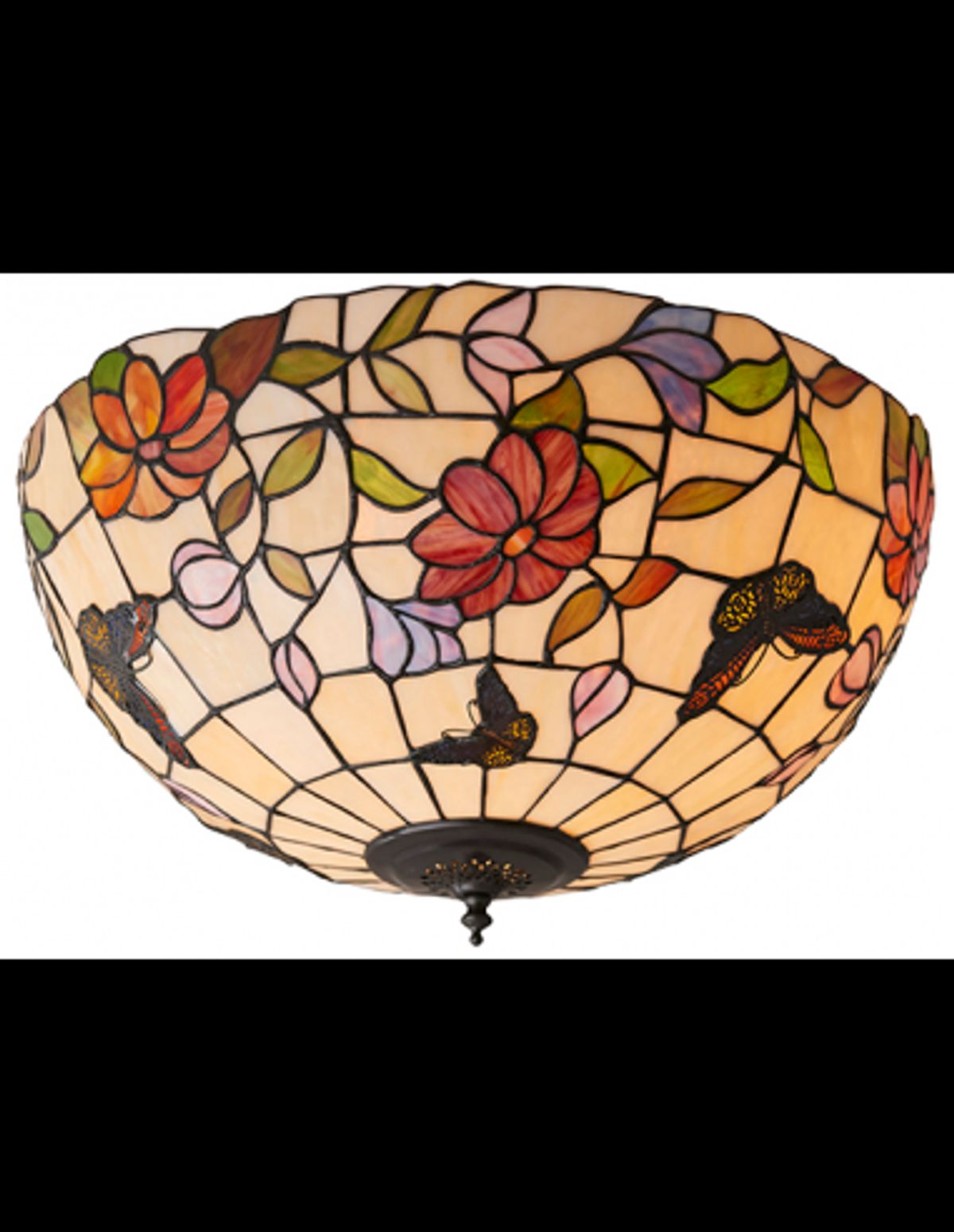 Tiffany Butterfly Plafond i stål og glas Ø50 cm 2 x E27 - Antik bronze/Multi