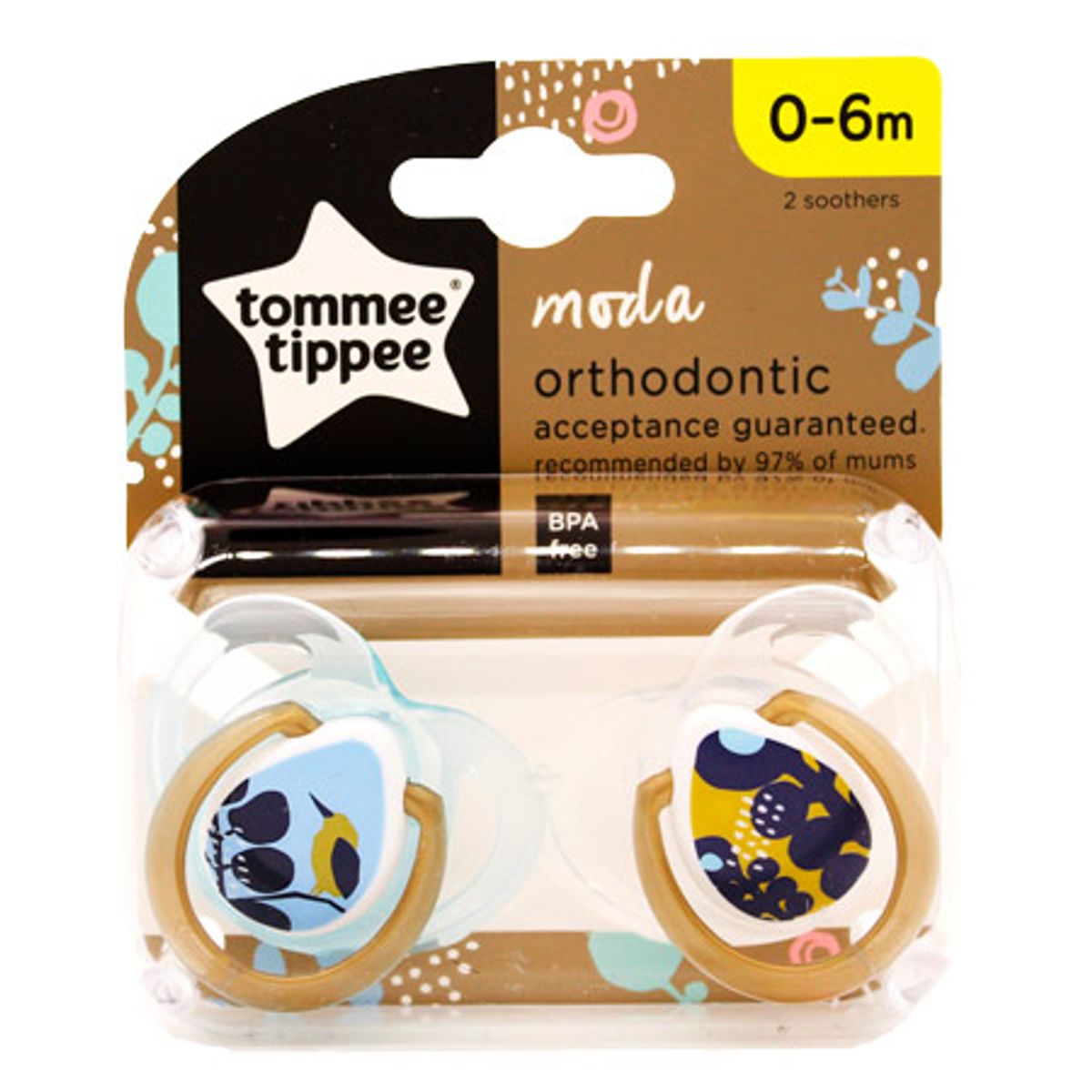 Tommee Tippee Sut 0-6mdr Moda Guld & Blå - 2 stk