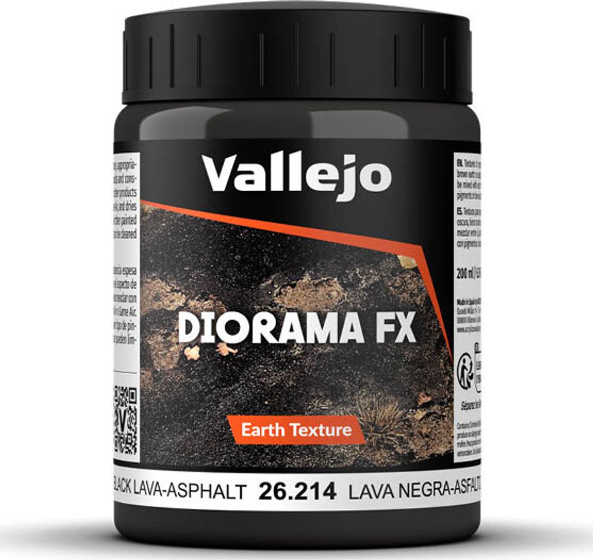 Vallejo - Diorama Fx - Earth Texture Acrylic - Black Lava Asphalt - 200 Ml