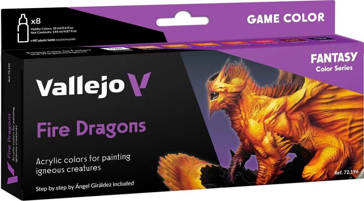 Vallejo - Game Color Maling Sæt - Fire Dragons - Fantasy - 8x18 Ml