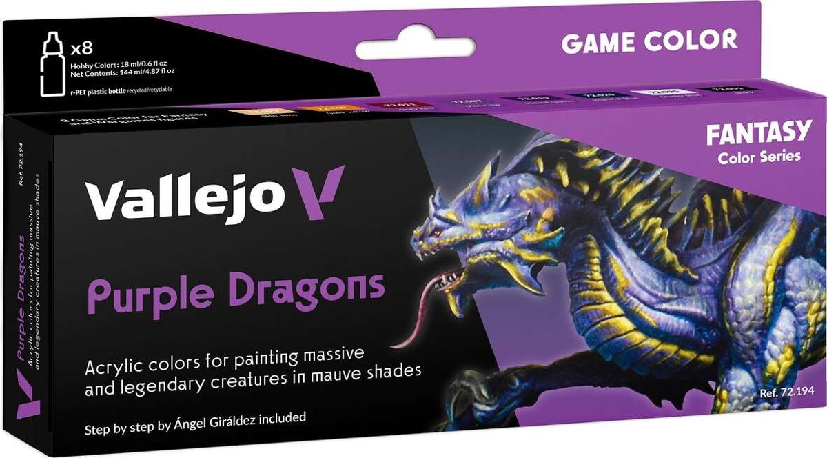 Vallejo - Game Color Maling Sæt - Purple Dragons - Fantasy - 8x18 Ml