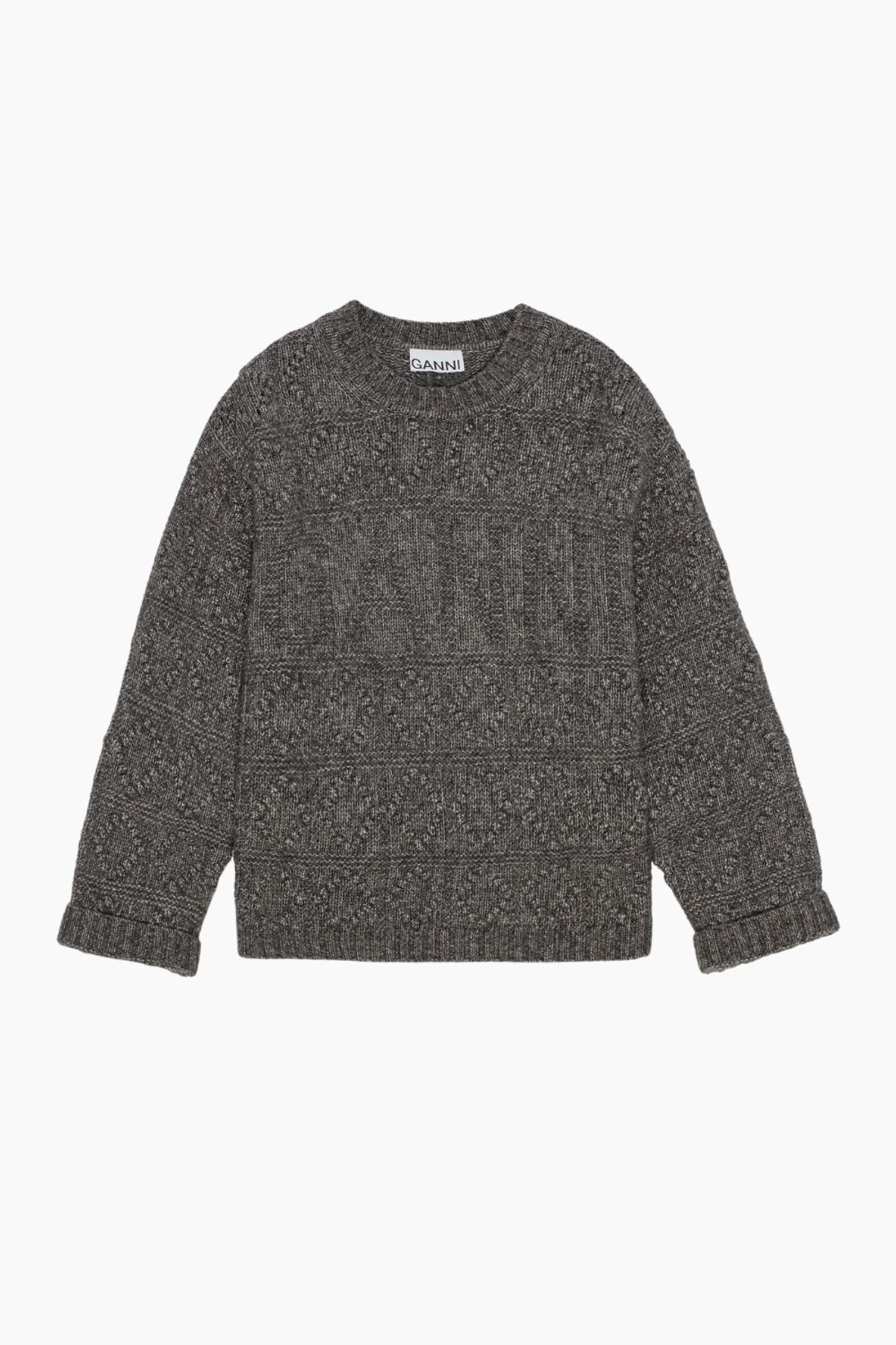 Wool Cotton Bubble O-Neck K2338 - Phantom - GANNI - Grå S