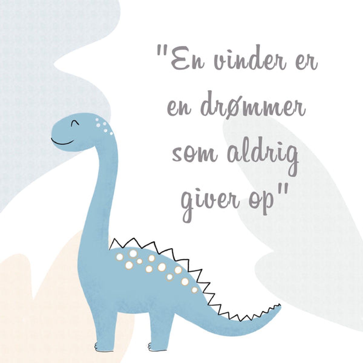 Lille Plakat Dinosaur - Blå Langhals - Tekst Plakat