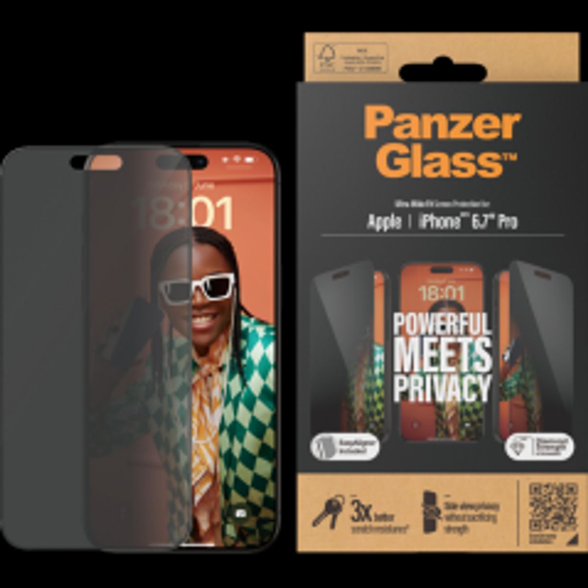 PanzerGlass Privacy Screen Protector Apple iPhone 15 Pro Max | Ultra-Wide Fit