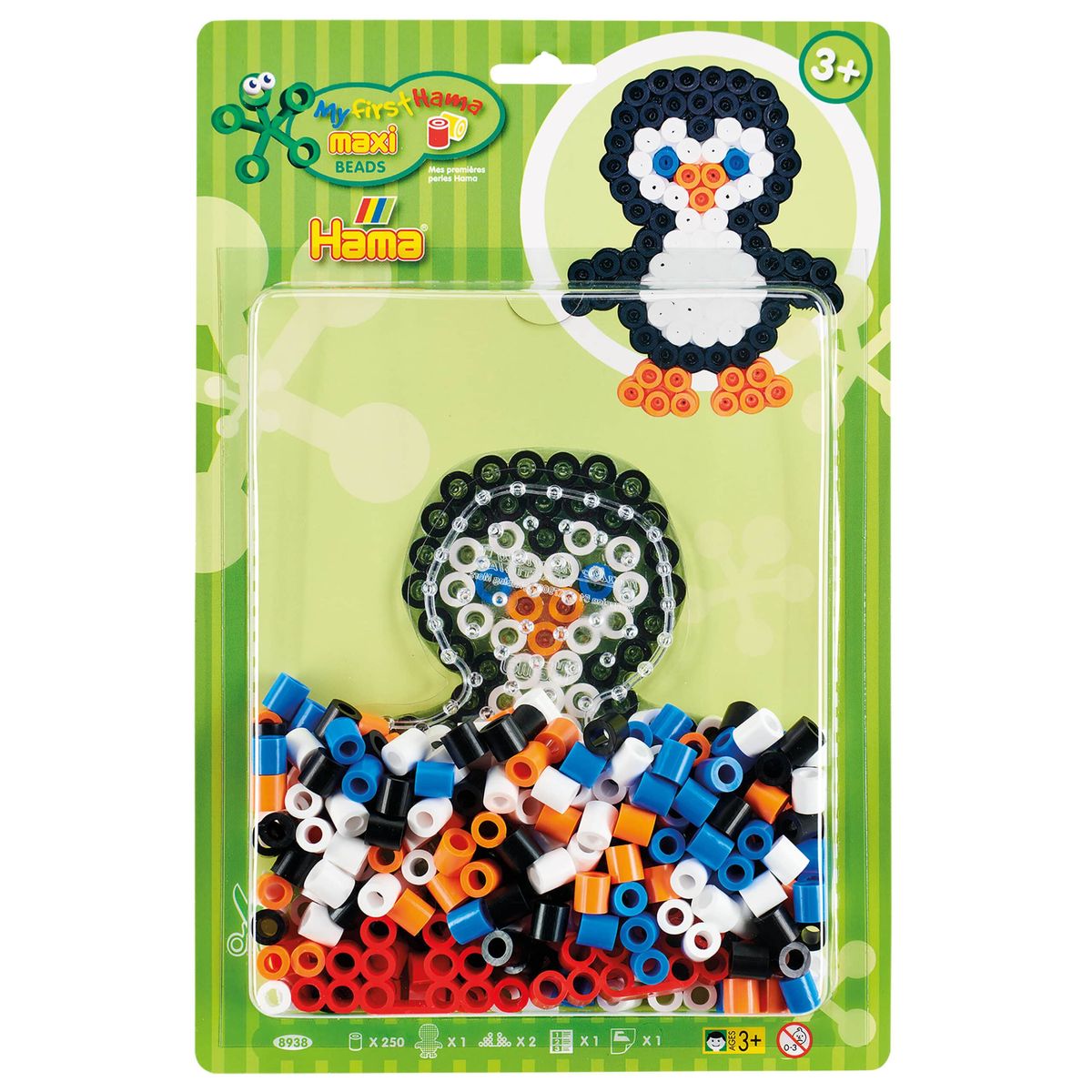 Hama Maxi Perlesæt - Pingvin 250 Maxi Perler + Pingvin Perleplade