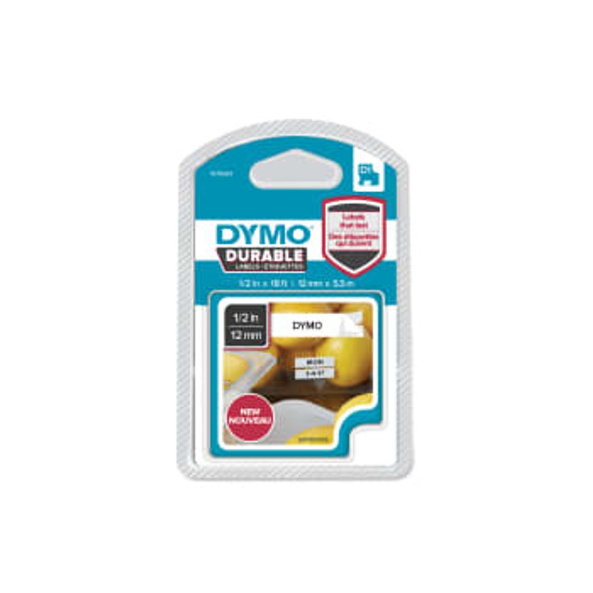 DYMO D1 Durable tape 12 mm x 5,5 m, sort/hvid