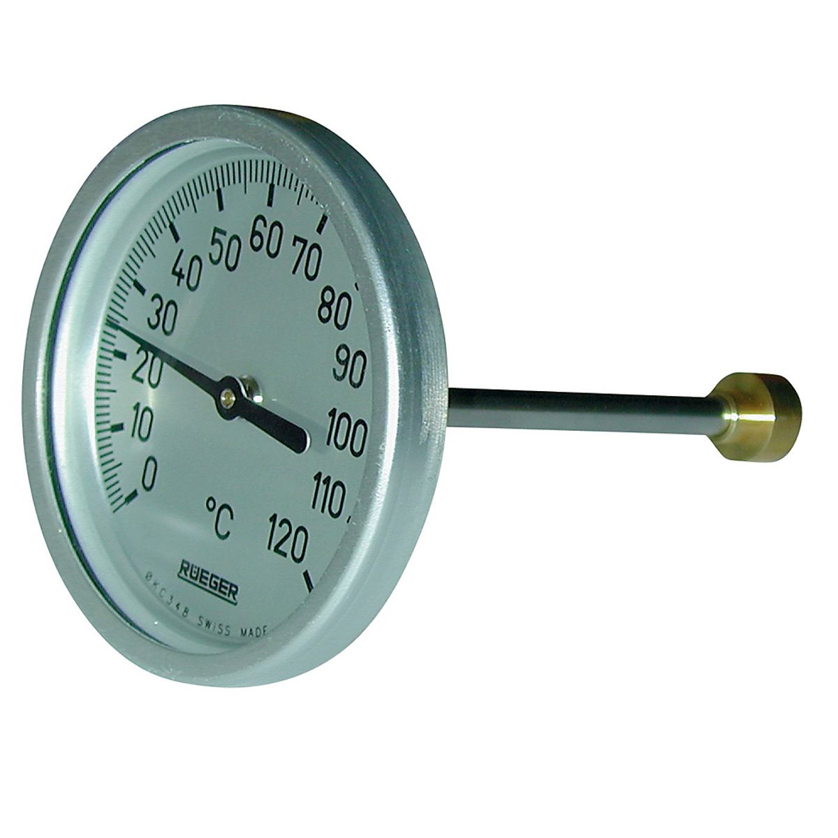 Rüeger TCH termometer 80x100 mm. Rustfrit stål, frontring i aluminium. 0-120°C