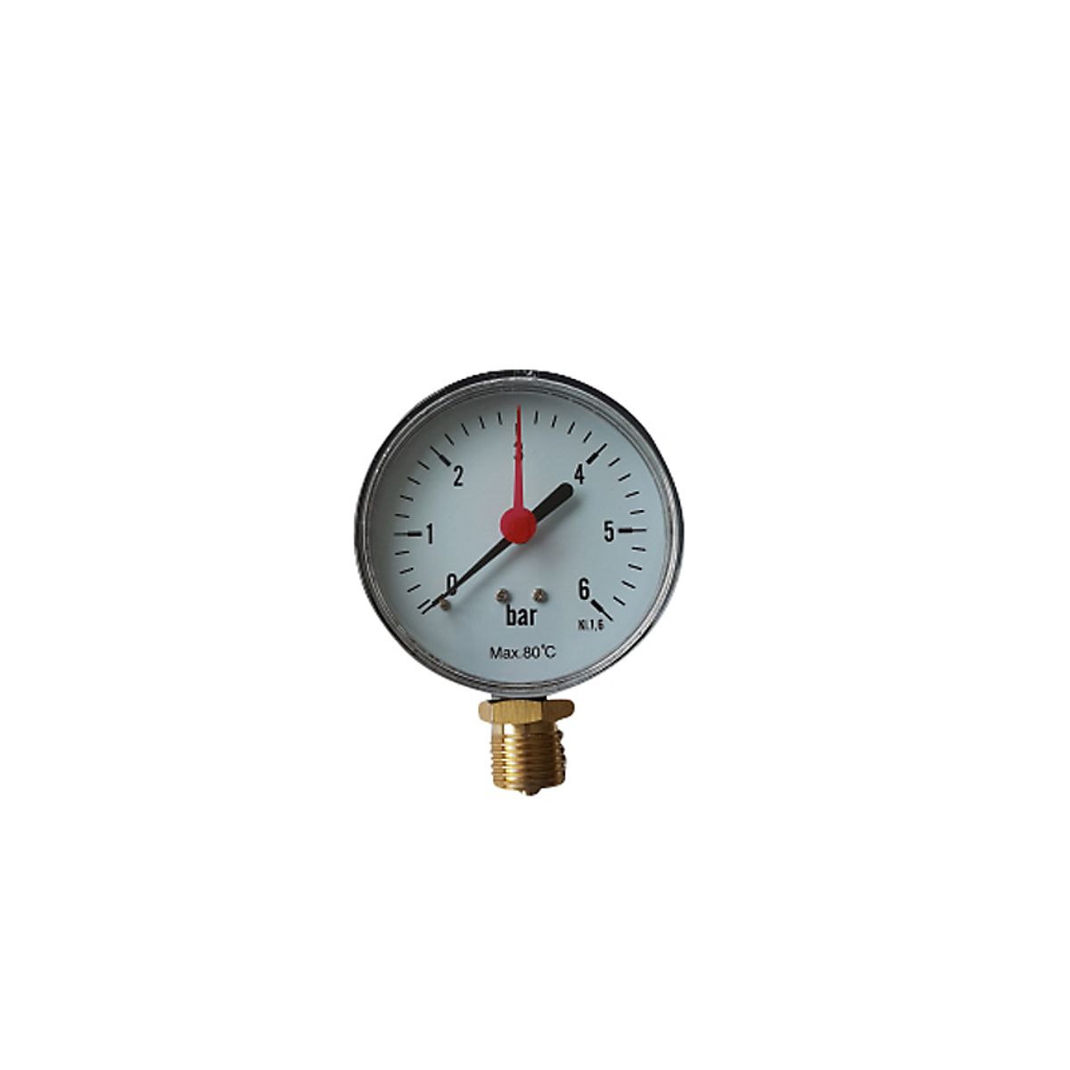 Erik Færgemann manometer Ø80mm, 1/4'' (ned), 0-10 bar/mvs. med stilleviser