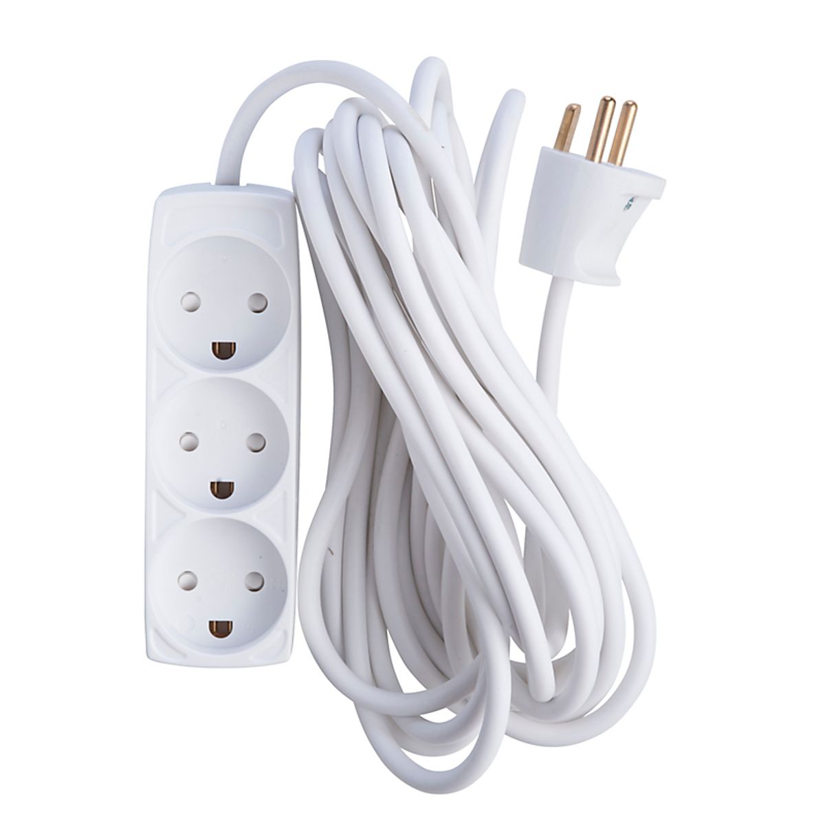 E-line 3-stikdåse 3G1,0 H05VV-F, med jord, 230V/13A, plastkabel, 5m, hvid