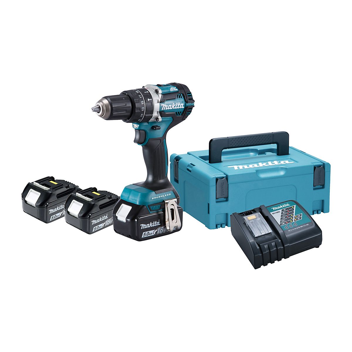 Makita slagboremaskine 18V DHP484RT3J, inkl. kuffert, 3 stk 5,0Ah batterier & lader