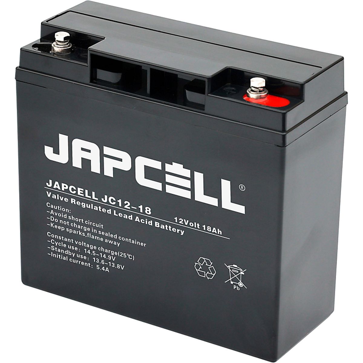 Japcell AGM-batteri 12V JC12-18, 18,0Ah 4,8mm terminaler blybatteri