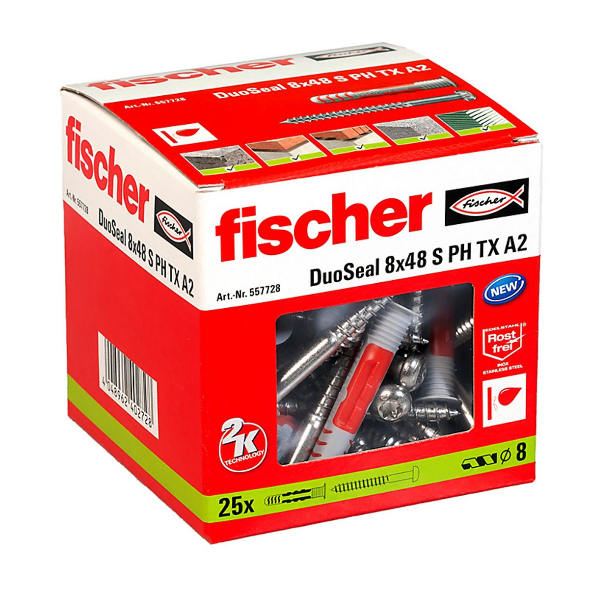 Fischer DuoSeal dybel 8 x 48 S A2, forseglet dybel til våde områder - pk a 25