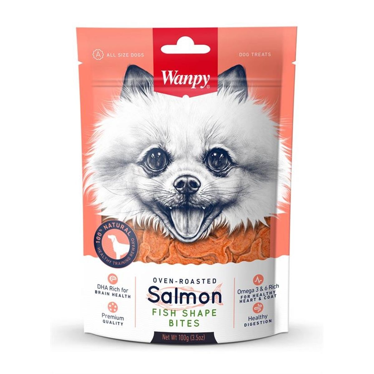 Wanpy Salmon fish shape bites. 100g