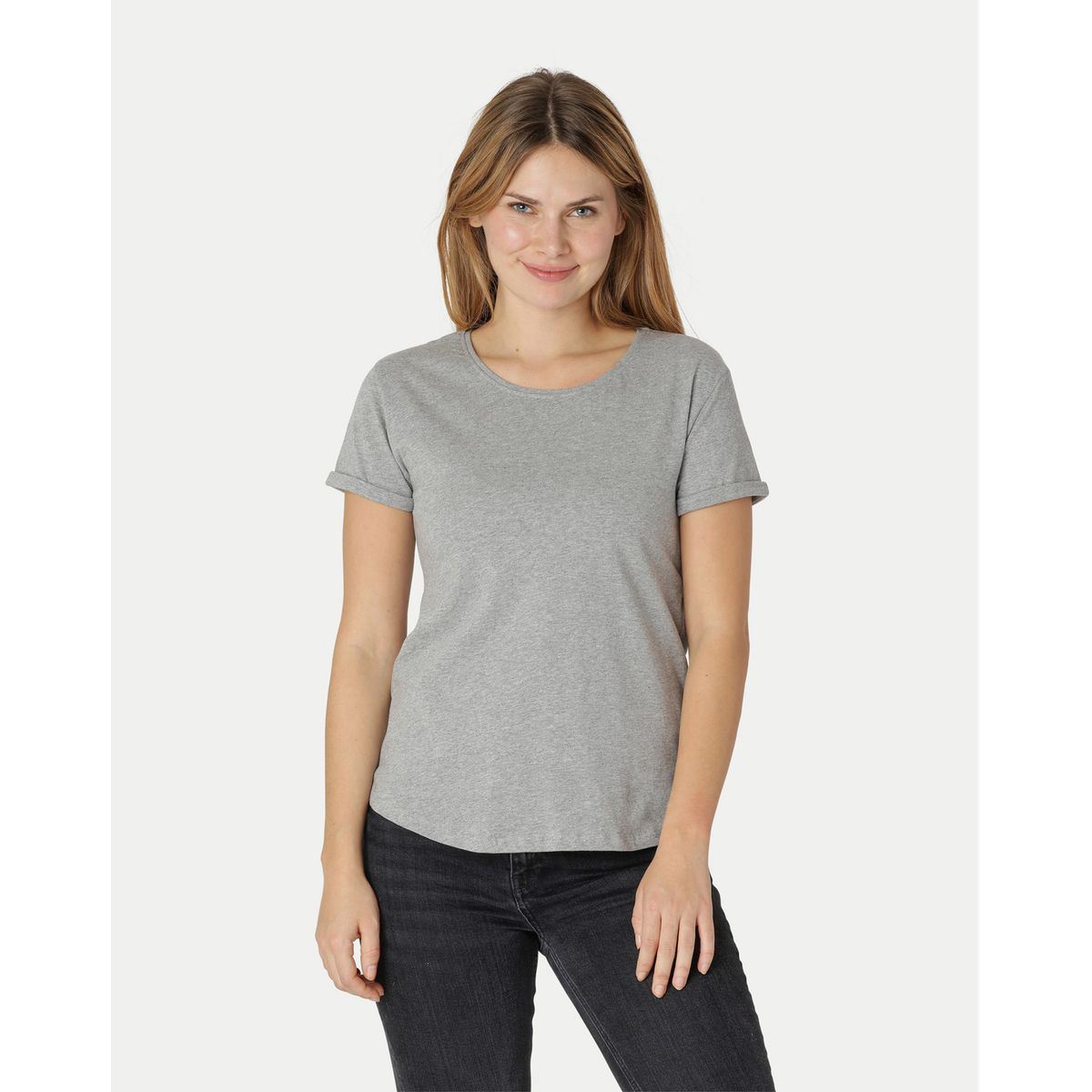 Neutral Dame Roll Up Sleeve T-Shirt Grå Melange