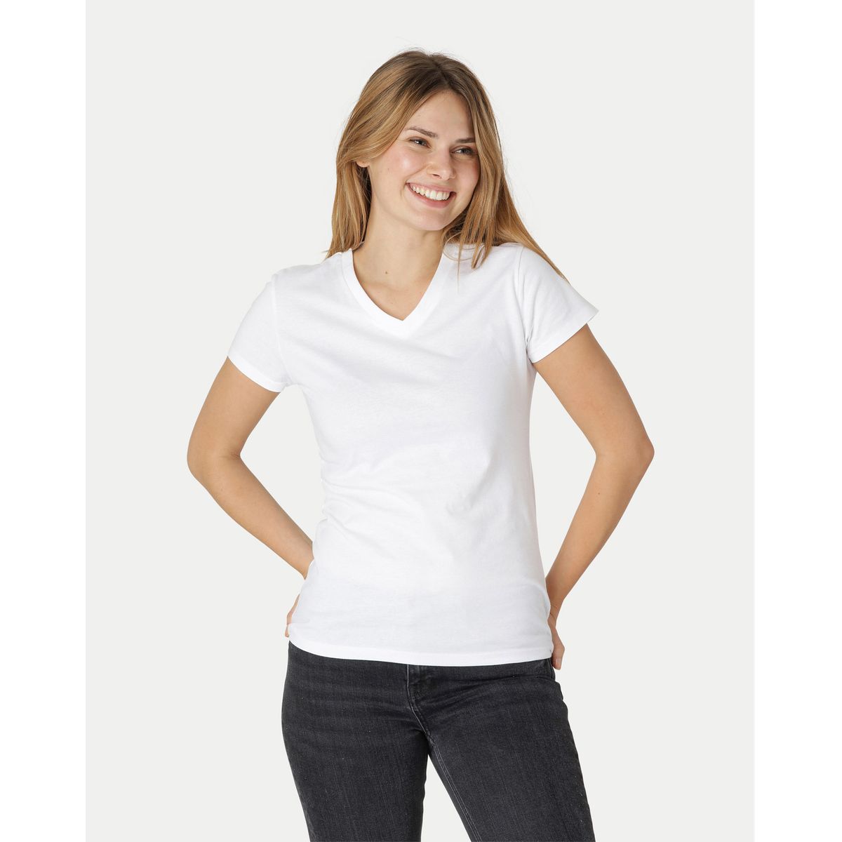 Neutral Dame Fitted V-neck T-Shirt Hvid