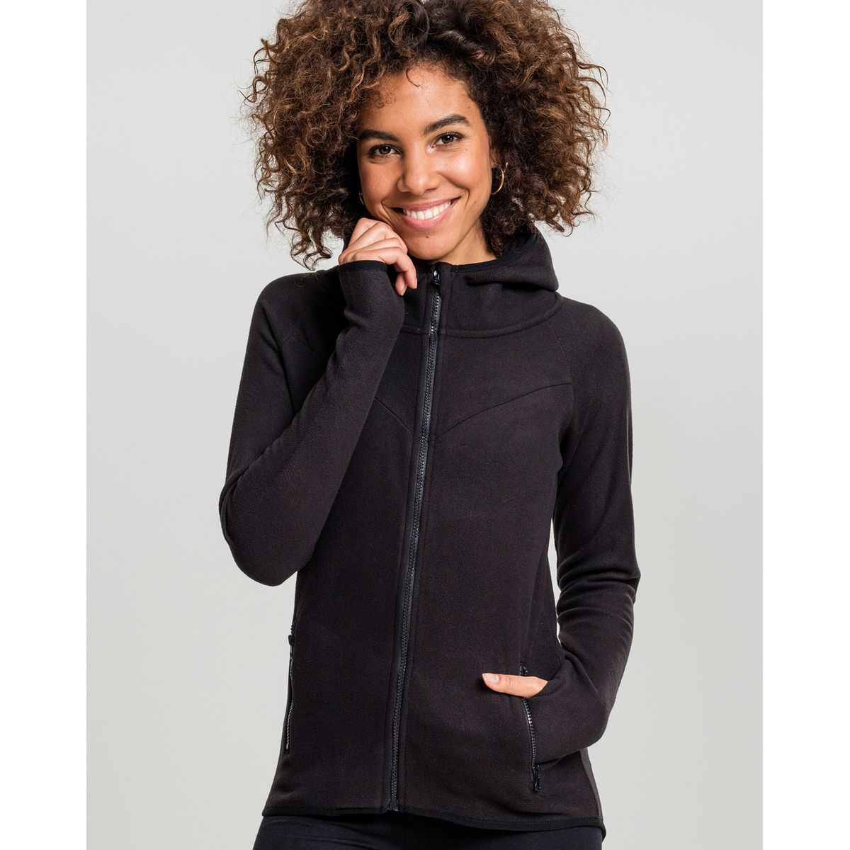 Urban Classics Dame Polar Fleece Zip m.hætte Sort