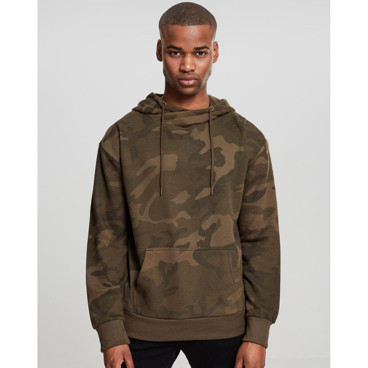 Urban Classics Camo Hoodie Høj hals Oliven camo