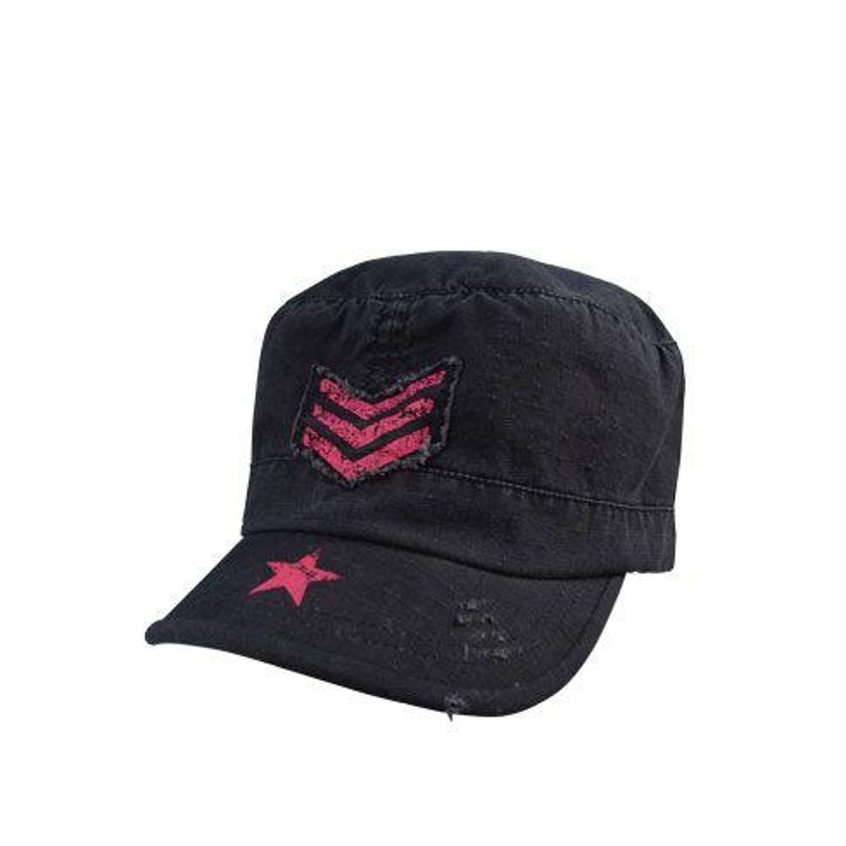 Rothco Womens' Vintage Cap Black w. pink stripes, star & 'Breast Cancer' ribbon