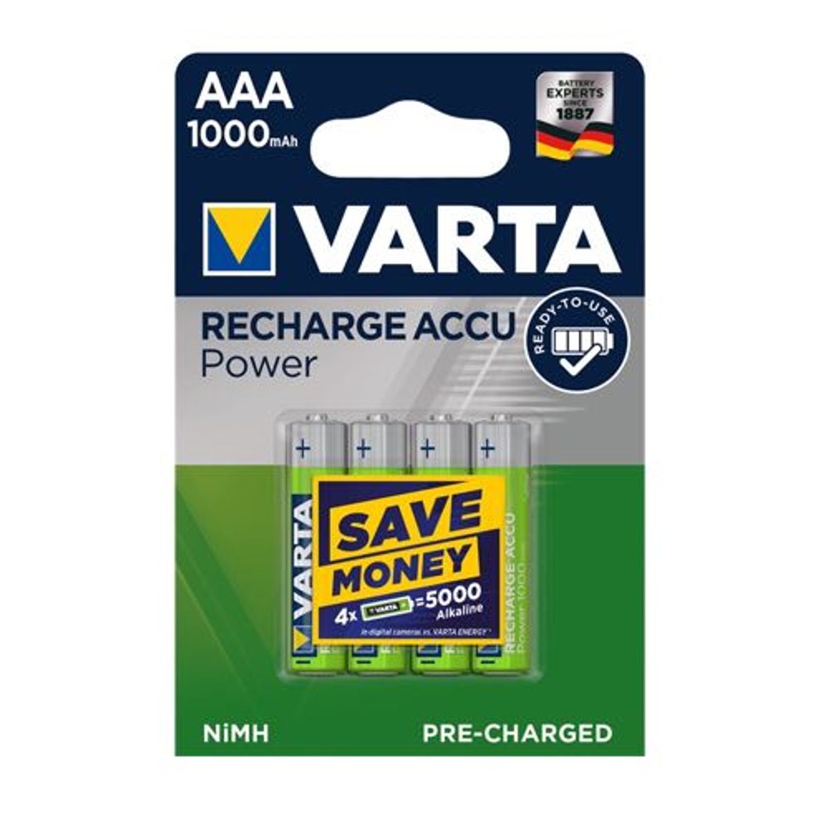 Varta - AAA - 4 stk - Genopladelige Ni-MH Batteri (1000 mAh) (1.2V)