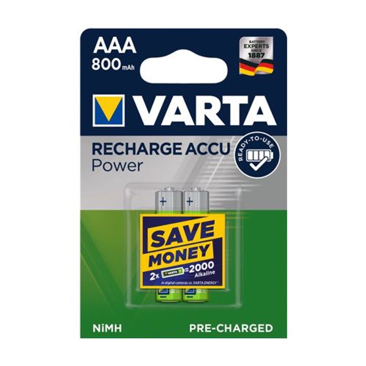 Varta - AAA - 2 stk - Genopladelige Ni-MH Batteri (800 mAh) (1.2V)