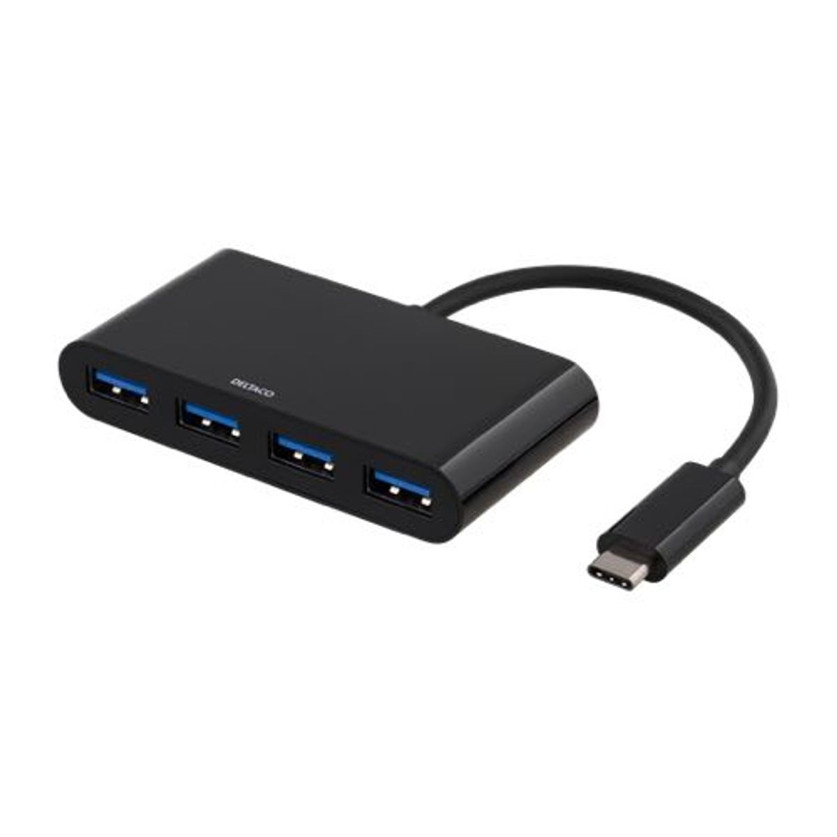 Deltaco - USB-C Hub (USB-C / 4xUSB-A 3.0 )(Sort) - 0,1 m