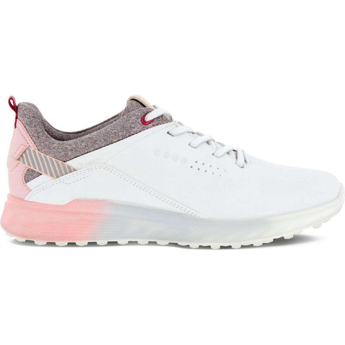 Ecco S-Three Vandtætte Dame Golfsko Uden Spikes - White/Silver Pink - Str. 36 Normal