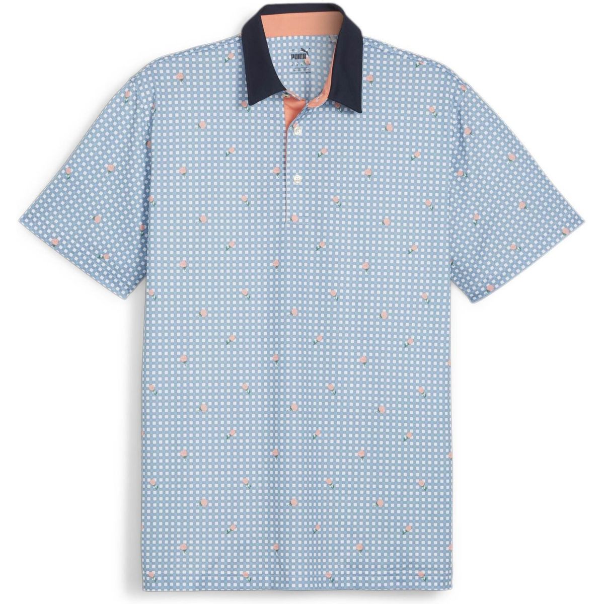 Puma Pique Gingham (2024) Herre Poloshirt - White Glow/Zen Blue - Str. L