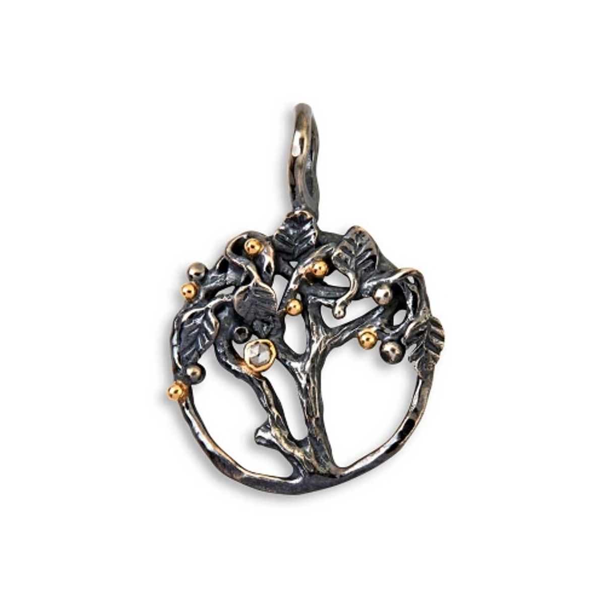 By Birdie Tree Of Life Sterling Sølv Vedhæng med 14 Karat Guld og Brillant 0,05 Carat