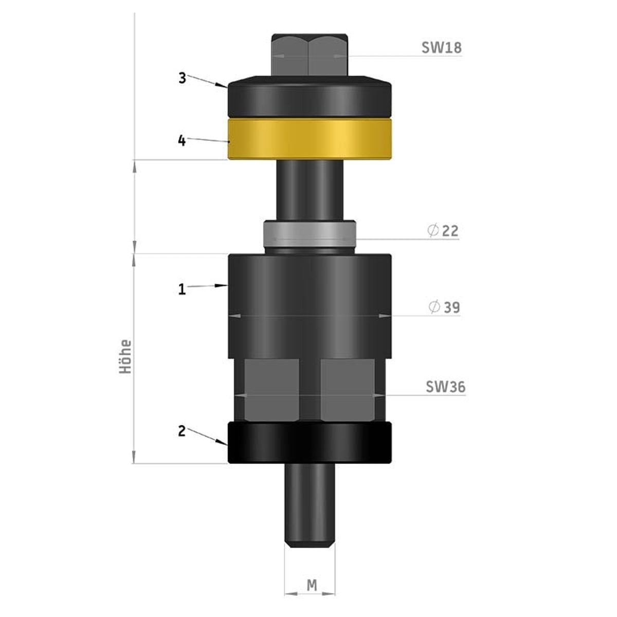 Opspændingselement 50 mm med M10 gevind