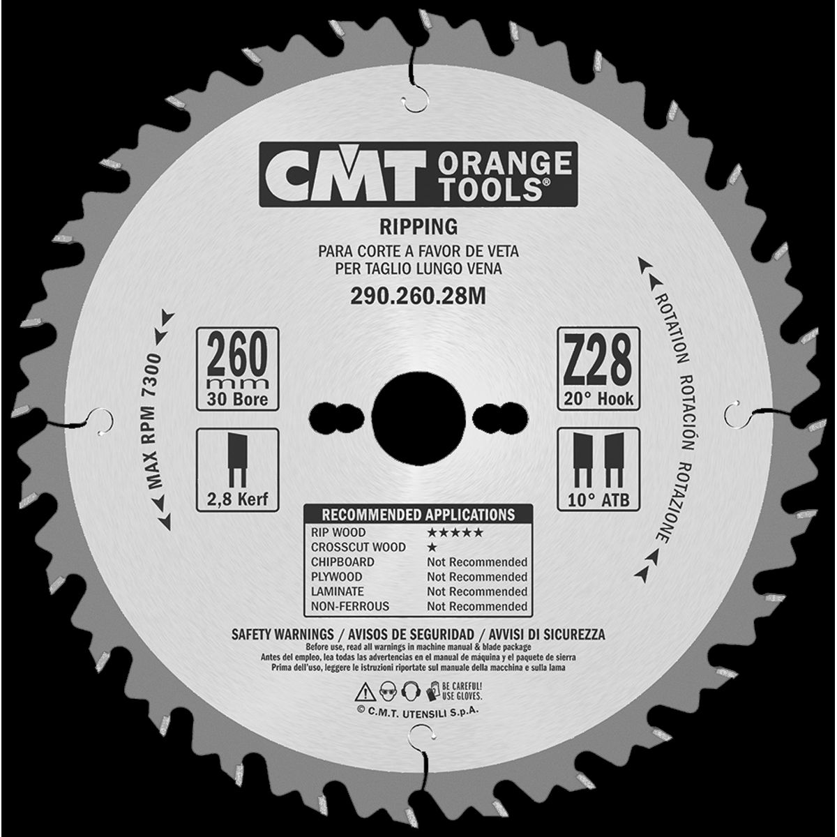 CMT rundsavklinge HM-skær 260Ã2,8Ã30 Z28 W